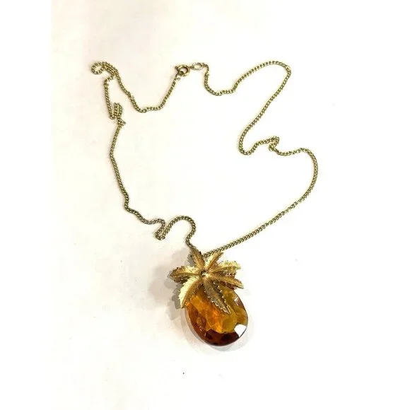 SARAH COVENTRY AUTUMN HAZE PINEAPPLE AMBER STONE BROOCH PENDANT NECKLACE MCM EU - Picture 3 of 11